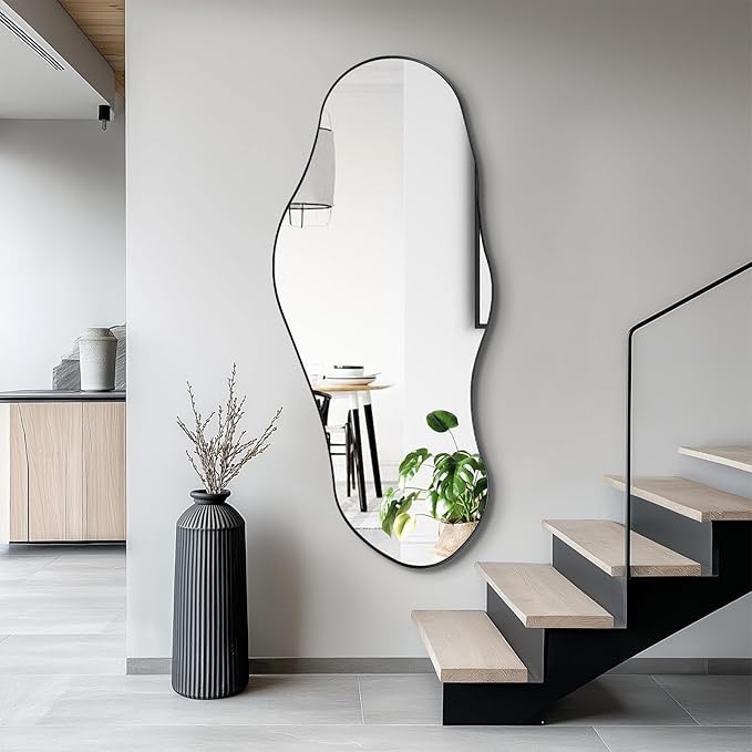 Irregular Mirror, 47"x20.5" Asymmetrical Mirrors with Metal Frame, Modern Abstract Wall Mirror for Living Room Bathroom Bedroom Hallway Entryway, Hangs Vertically or Horizontally