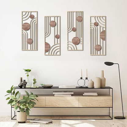 COLOR VALLEYART Set of 3 Modern Wood Wall Art Panels, Boho Geometric Design, 11.4 x 7 inches, Indoor Decor for Living Room, Office (6.2L''x15.7W''*4Pcs)