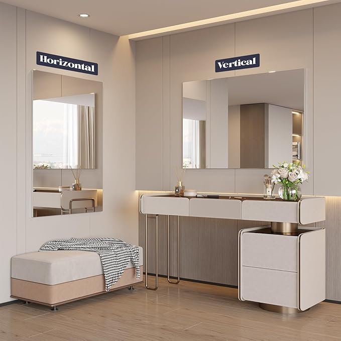 Frameless Mirror for Bathroom, 28"x32" Frameless Bathroom Mirrors for Over Sink, Large Tempered Glass Square Vanity Mirror, Bathroom Mirror for Living Room, Bedroom, Entryway
