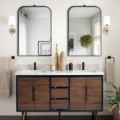 POZINO Rectangle Beveled Mirror, 24"x38" Bathroom Mirror for Over Sink, Modern Vanity Mirrors with Stainless Steel Frame, Black Oblong Wall Mirrors for Living Room Bedroom Entryway Fireplace