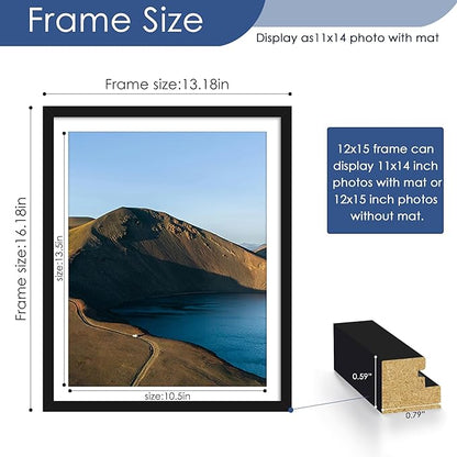 PEALSN 12x15 Picture Frames Set of 6, Display Pictures 11x14 with Mat or 12x15 without Mat for Wall Mounting, Photo Frames Collage for Wall Decor, Black.