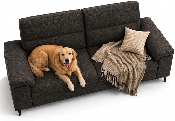 Upvilla 88.97" Modern Sofa Couch for Living Room, Deep Seat Sofa with 8”Cushion, Comfy 2-Seater Chenille Loveseat Sofa with Convertible Armrest, Removable Sofa Cover, High Leg (Dark Gray)