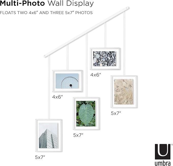 Umbra Exhibit Picture Frame Gallery Set, Adjustable Wall Collage Displays Five Photos (Two 4x6" and Three 5x7"), Set of 5, White