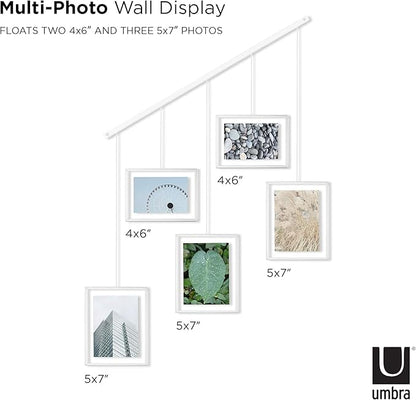Umbra Exhibit Picture Frame Gallery Set, Adjustable Wall Collage Displays Five Photos (Two 4x6" and Three 5x7"), Set of 5, White