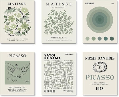 Habseligkeit Sage Green Matisse Wall Art Posters, Boho Vintage Master Wall Decors, Posters for Room Aesthetic Unframed, 11x14in, Set of 6