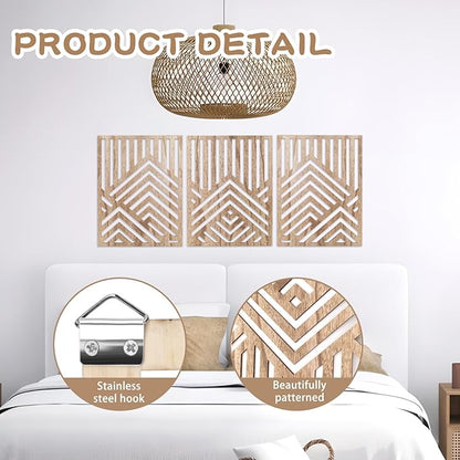 3PCS Wood Mountain Wall Art, Modern Wooden Panel Mountain Wall Decor, Decorative Forest Nature Abstract Line Minimalist Wall Art for Living Room Bedroom Farmhouse, 16.5x 12.5in (Light brown)