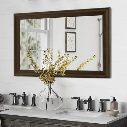 CULER Rustic Wood Wall Mirror for Bathroom,Rectangle 24 x 36 inch Hanging Black Mirrors with Wooden Frame for Living Room,Bedroom,Entryway(Dark Walnut)