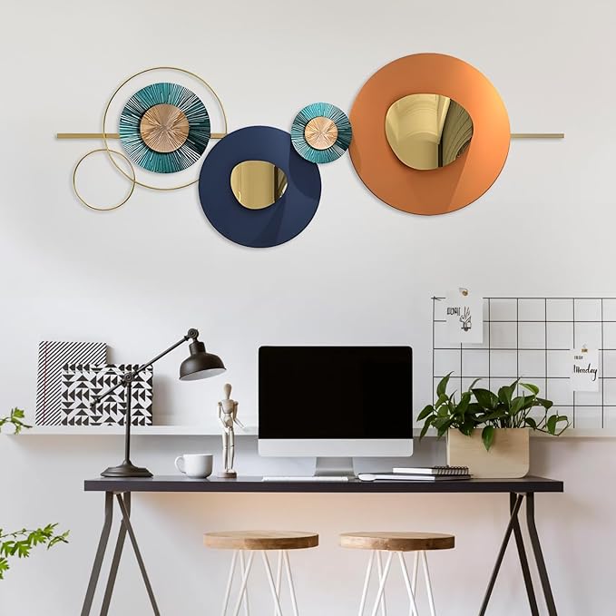Lucky Monet Large Wall Decor for Living Room, Modern Metal Wall Art, 3D Geometric Round Wall Sculpture 59"x23" Wall Hanging Artwork Decoration for Dinning Room Bedroom Entryway