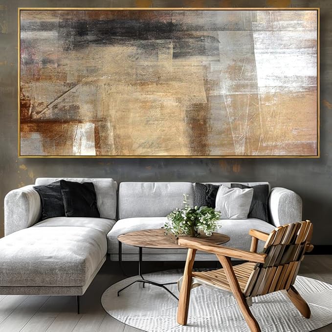 Wall Art Abstract Wall Decor Yellow Black Ink Canvas Painting Modern Artwork for Living Room Bedroom Dining Room Home Office Decor 24"x48" with Framed