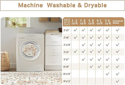 Srugn Washable Rugs 8x10 Area Rugs for Living Room,Rugs for Bedroom,Large Carpets,Ultra Soft Faux Wool Retro Dining Room Rug,Non Slip&Non-Shedding Low Pile Vintage Print Rug for Home Office,Orange