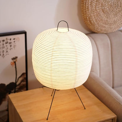Japanese Noguchi Inspired Table Lamp Zen Rice Paper Lantern with Warm Light for Bedroom Living Room or Office Modern Japandi Decor(Pebble)