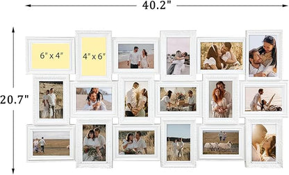 J.M.Deco Collage Picture Frames for Wall Decor, 18-Opening Reunion Family Friends Picture Frame Set, 4x6 Photo Frames Collage for Living Room BedroomWhite