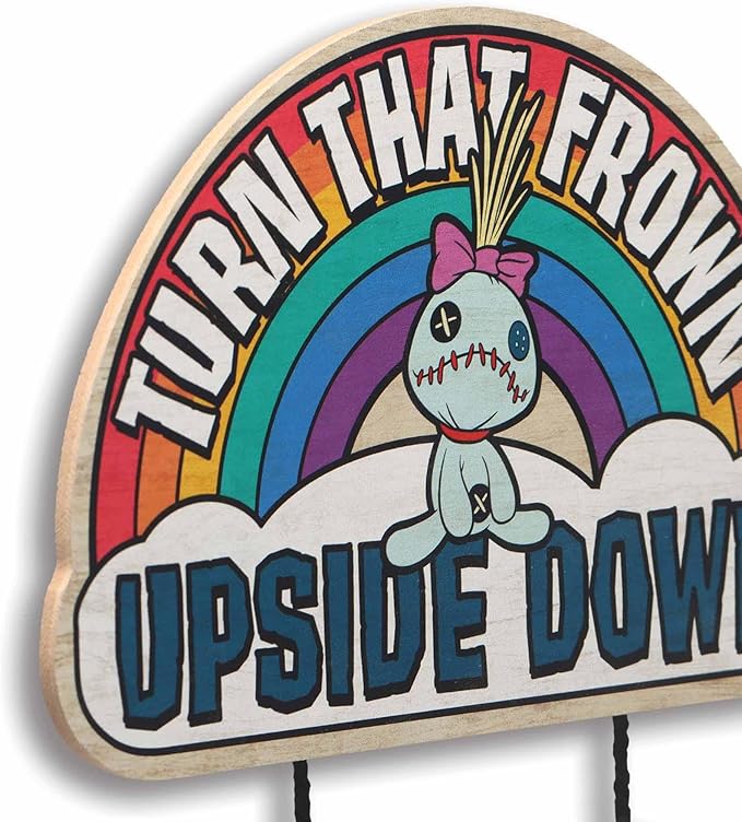 Open Road Brands Disney Lilo and Stitch Turn That Frown Upside Down Linked Hanging Wood Wall Decor - Fun Stitch Decoration for Kids' Bedroom or Play Room