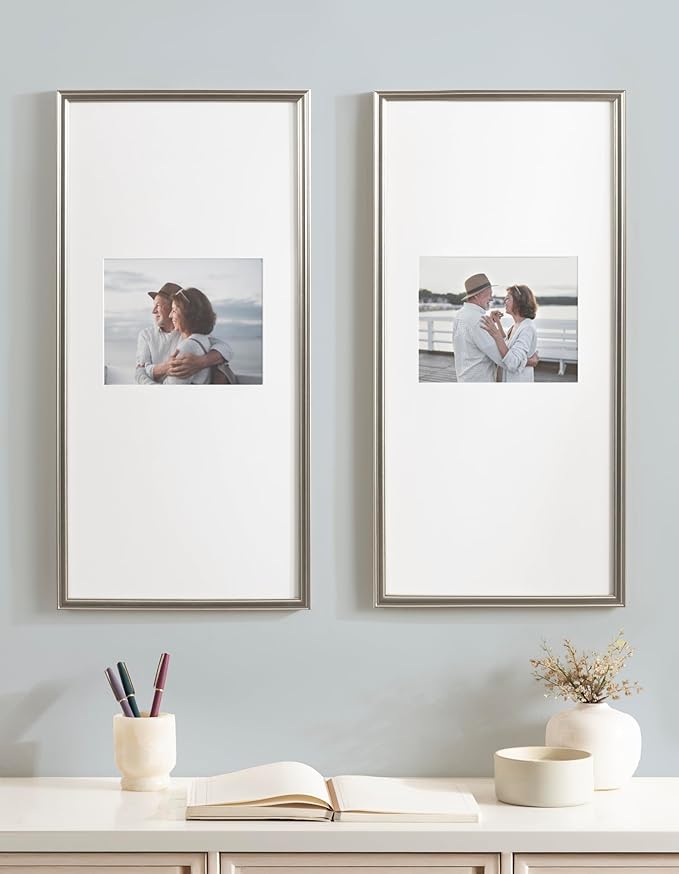 Kate and Laurel Adlynn Rectangular Panel Picture Frame Set of 2, 14 x 30 matted to 8 x 10, Silver, Modern Two-Piece Photo Frame Set for Gallery Wall Decor in Living Room Wall Display