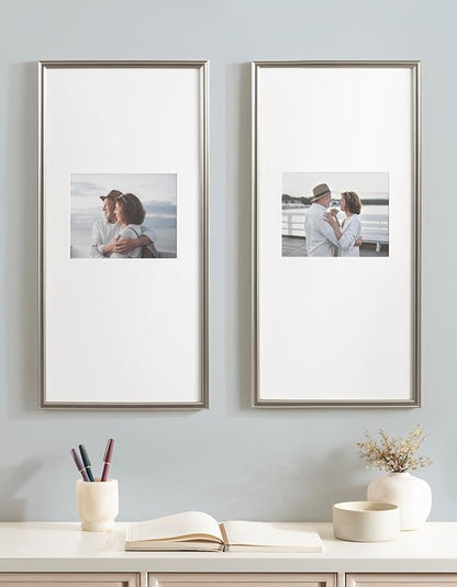 Kate and Laurel Adlynn Rectangular Panel Picture Frame Set of 2, 14 x 30 matted to 8 x 10, Silver, Modern Two-Piece Photo Frame Set for Gallery Wall Decor in Living Room Wall Display