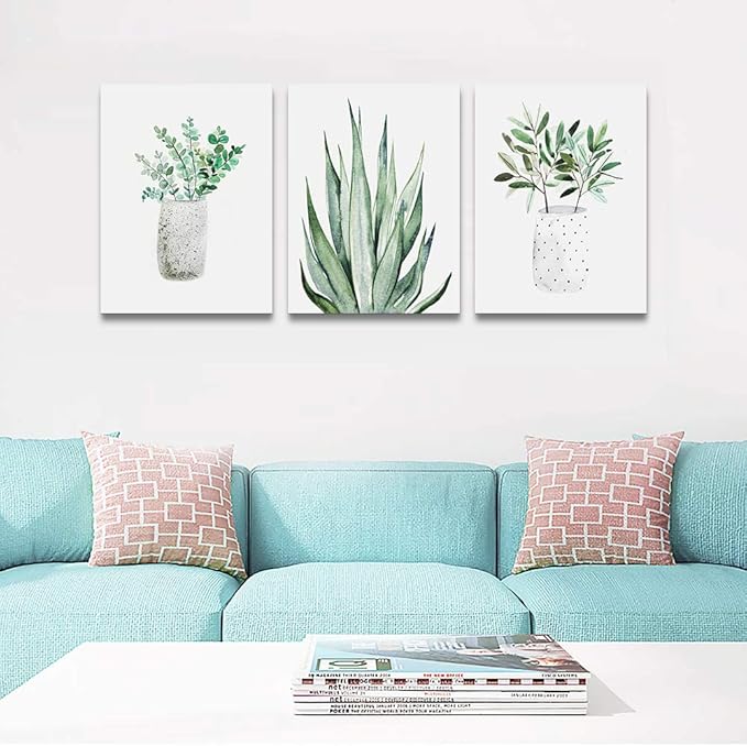 AHUASJART Canvas Wall Art painting for kitchen dining room Wall decor for Bedroom Large Size Wall Decoration for Living Room Office decor Green Leaf Wall pictures Artwork for home walls Art 3 piece