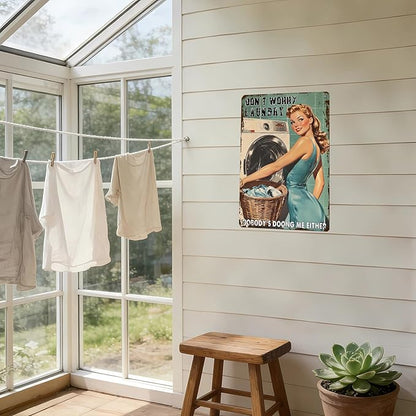Don't Worry Laundry Vintage Tin Sign Funny Sarcastic Retro Housewife Design Mom Laundry Room Wall Decor 12x8 Inch
