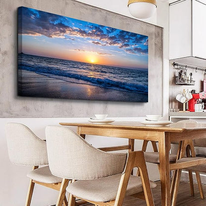 Wapluam Large Canvas Wall Art Sunset Beach Painting Picture Print on Canvas Framed Wall Art for Living Room Wall Decor for Bedroom Modern Coastal Landscape Room Decorations Artwork 60x30 Ready to Hang
