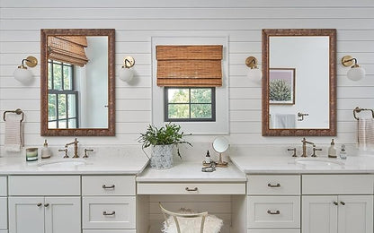 Chende Vintage Mirrors for Wall, 41'' x 29'' Bathroom Mirror with Feather Line Carving Wooden Frame, Retro Bronze Mirror for Living Room, Dining Room, Entryway