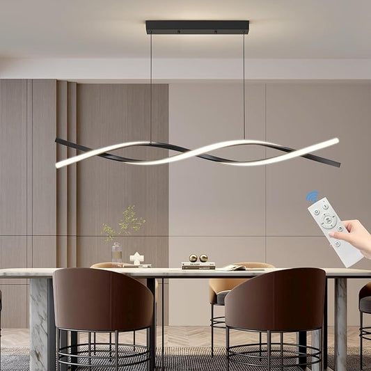 Modern LED Ceiling Pendant Light, 57IN Modern Chandelier with Remote Control 3000k-6500K Adjustable Color Temperature, Aluminum Island Lighting Lamp for Dining Room, Living Room, Island