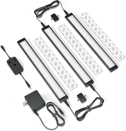 EShine 3 Pack 12 inch Black Smart Dimmable LED Under Cabinet Lighting Kit Compatible with Alexa, Google - Cool White (6000K)