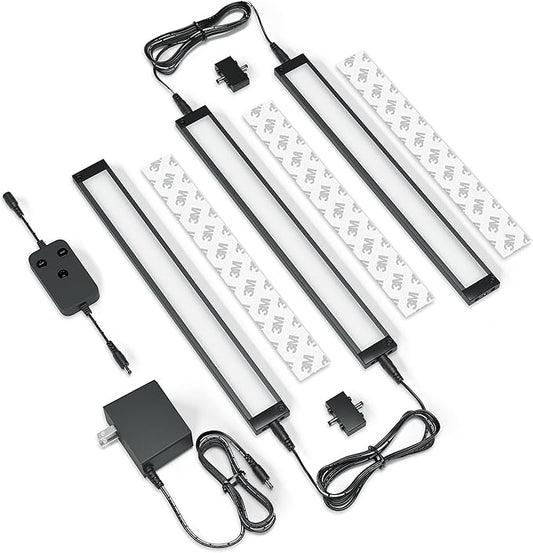 EShine 3 Pack 12 inch Black Smart Dimmable LED Under Cabinet Lighting Kit Compatible with Alexa, Google - Warm White (3000K)