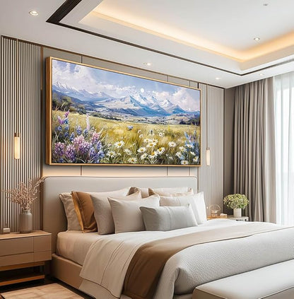 QIYILEXWART Large Wall Art For Bedroom Wall Decor For Living Room Office Decoration Range Grassland Landscape Painting Watercolour Pictures Canvas Artworks Ready To Hang Home Decor Wood Framed