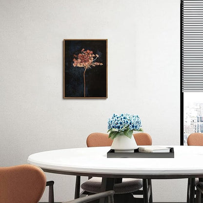 WALLZK Vintage Framed Wall Art Moody Botanical Wall Decor Dark Dried Flower Minimalist Canvas Prints Pictures Rustic Retro Artwork for Walls Living Room Bedroom Bathroom 12"x16"