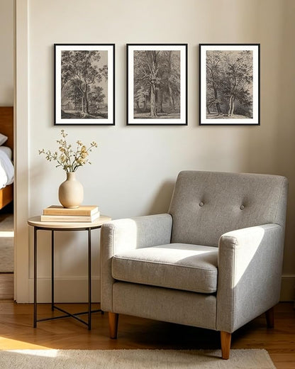 PHOPAGO Vintage Tree Framed Wall Art Retro Forest Wall Decor Nature Wilderness Sketch Paints Modern Bedroom Living Room Decor - 11x14in Black Framed