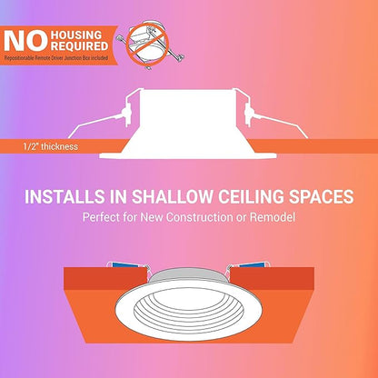 HALO 4 inch Smart Wi-Fi Recessed Canless LED Downlight 4-Pack, Connected by WiZ Pro with SpaceSense Motion Detection, Tunable White, 16M+ Colors WiZ App Control, Wet Rated, Dimmable - RLWZC409-4PK