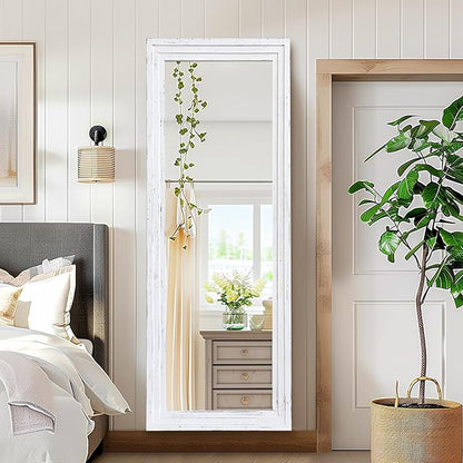 65"x22" Full Length Mirror Solid Wood Frame Floor Mirror with Stand for Living Room, Bedroom Hanging Standing or Leaning, White