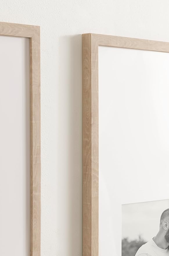 Kate and Laurel Gallery Rectangular Panel Picture Frame Set of 2, 14 x 30 matted to 8 x 10, Light Natural, Modern Tall Two-Piece Photo Frame Set for Gallery Wall Decor in Living Room Wall Display