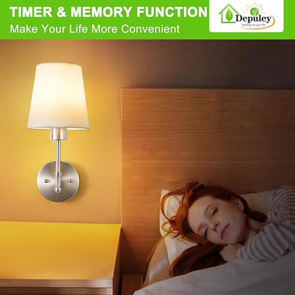 Depuley Battery Operated Wall Sconce: Set of 2 Wireless Wall Lights with Remote for Bedroom - Rechargeable 15 Colors 19.9" Wall Lamp for Living Room Hallway Decor