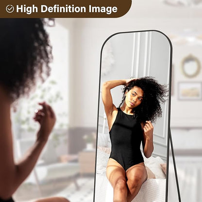 XRAMFY Full Length Mirror, 71"x28" Floor Mirror Freestanding, Arched Floor Standing Large Mirror Full Body Mirrors with Stand for Bedroom, Hanging Mounted Mirrors for Living Room,Black