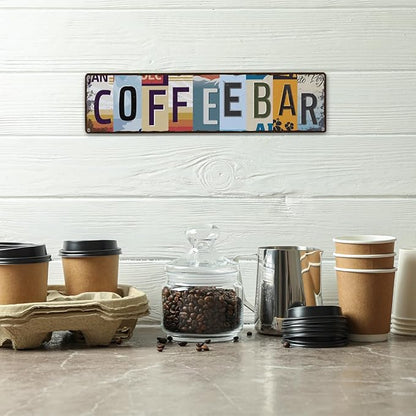 Coffee Bar Sign for Coffee Bar Decor, Retro Tin Metal Sign, Rustic Farmhouse Wall Decors, Wall Decorations, Vintage Home Decor for Kitchen, Coffees Corner Station Decors, 15.8x4 Inches