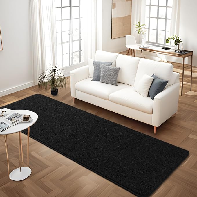 2x6 Bedside Runner Rug, Black Hallway Area Rugs for Bedroom, Low Pile Washable Modern Memory Foam Carpet, Non Slip Soft Carpets for Entrance Kitchen Laundry Living Room Decor