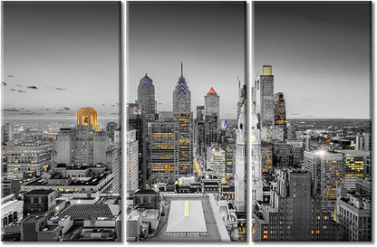 American Cityscape Canvas Wall Art City Skyline Wall Decor Living Room Philadelphia Pennsylvania Skyscrapers Pictures Wall Decor for Bedroom Posters and Prints Framed Ready to Hang (42"Wx28"H)