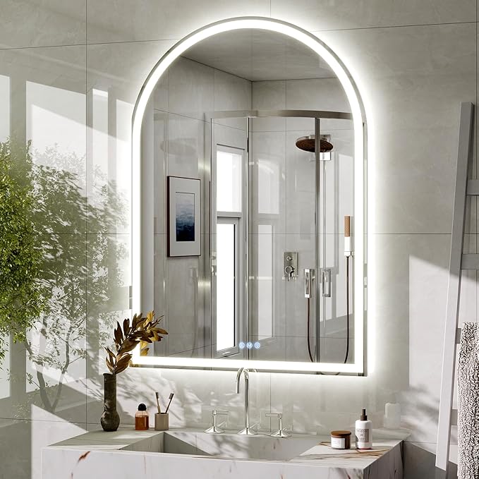 BEAUTYPEAK 40x30 LED Arch Bathroom Mirror with Lights, Anti-Fog, Dimmable, Backlit + Front Lit, Lighted Bathroom Vanity Mirror for Wall, 3 Colors, Memory Function, Tempered Glass, Shatter-Proof