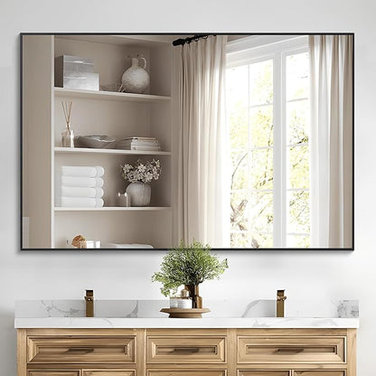 COFENY Black Bathroom Mirror for Wall, 30x48 Inch Rectangle Mirrors with Metal Frame, Modern Vanity Wall Mirror Decor for Bathroom Living Room, Entryway Hangs Horizontal or Vertical