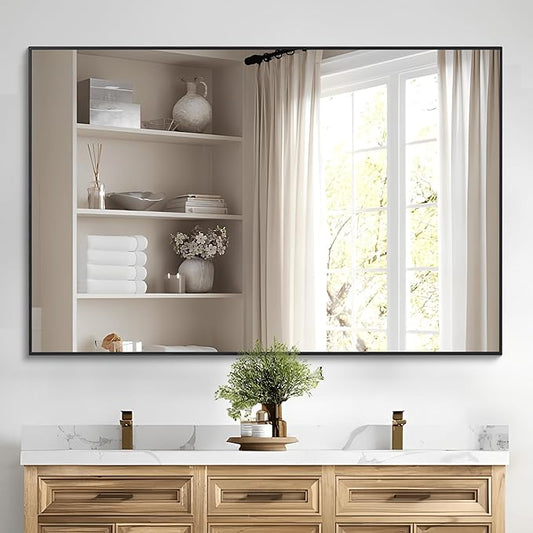 COFENY Black Bathroom Mirror for Wall, 30x48 Inch Rectangle Mirrors with Metal Frame, Modern Vanity Wall Mirror Decor for Bathroom Living Room, Entryway Hangs Horizontal or Vertical