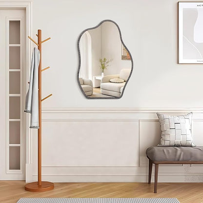 Irregular Wood Frame Asymmetrical Wall Mirror - Modern Unique Cloud Wall Mirror - Decorative Vanity Bathroom Living Room Bedroom Entryway Hallway Artistic Mirror - 26"x18"