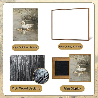Framed Vintage Duck Canvas Wall Art, Farmhouse Animal Pictures Wall Decor, Rustic Country Nature Paintings Prints Cottagecore Home Decor Artwork for Living Room Bedroom Bathroom 8x10in