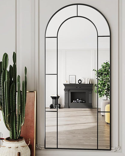 Antok 71" x 32" Full Length Mirror, Floor Mirror Arched Window Decorative Mirror, Metal Framed Decor Farmhouse Floor Mirrors Art Pane Mirrors Wall Decor for Bedroom, Living Room, Entryway Black