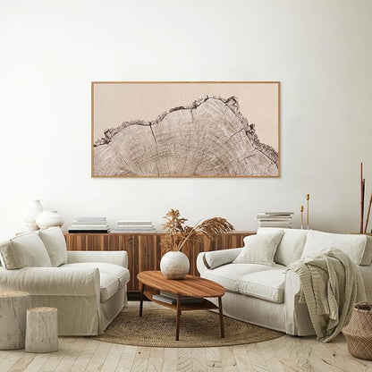 SIGNINART Large Tree Ring Framed Canvas Wall Art, Rustic Beige Nature Wooden Wall Decor, Neutral Wood Stump Artwork, Modern Art Prints for Bedroom Living Room Office 20"x40"