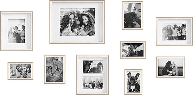 Kate and Laurel Gibson Modern Frame Set; Set of 10; White and Natural Wood; Decorative Photo Gallery Wall Frame Set with Multiple Sizes