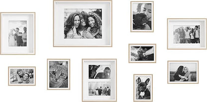 Kate and Laurel Gibson Modern Frame Set; Set of 10; White and Natural Wood; Decorative Photo Gallery Wall Frame Set with Multiple Sizes