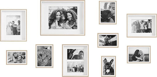 Kate and Laurel Gibson Modern Frame Set; Set of 10; White and Natural Wood; Decorative Photo Gallery Wall Frame Set with Multiple Sizes