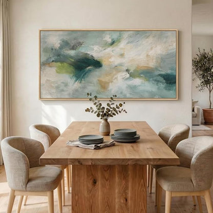 Extra Large Framed Sage Green Abstract Wall Art for Living Room, Modern Teal Horizontal Canvas Prints Paintings Artwork for Walls, Oversized Pictures Wall Decor for Bedroom Dining Room Office 36x72 In