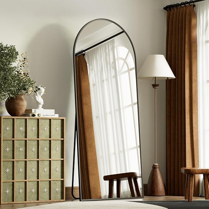 Arched Full Length Mirror, 64" x 21" Arch Floor Mirror with Stand, Full Length Wall Mirror Hanging or Leaning Arched-Top Full Body with Stand for Bedroom, Dressing Room, Black