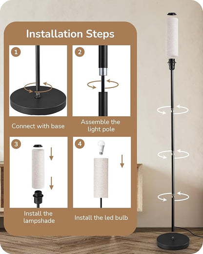 EDISHINE Floor Lamps for Living Room, 63.7in Minimalist Standing Lamp with 9W LED Bulb, 3 Color Temperature, Modern Corner Lamp for Bedroom, Nursery, Office, Foot Pedal Switch, Black